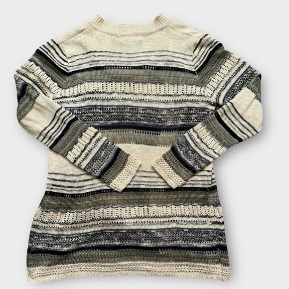 PINK ROSE GREEN AND CREAM LONG LINE KNIT CARDIGAN SWEATER CREAM OLIVE LARGE - Picture 3 of 9